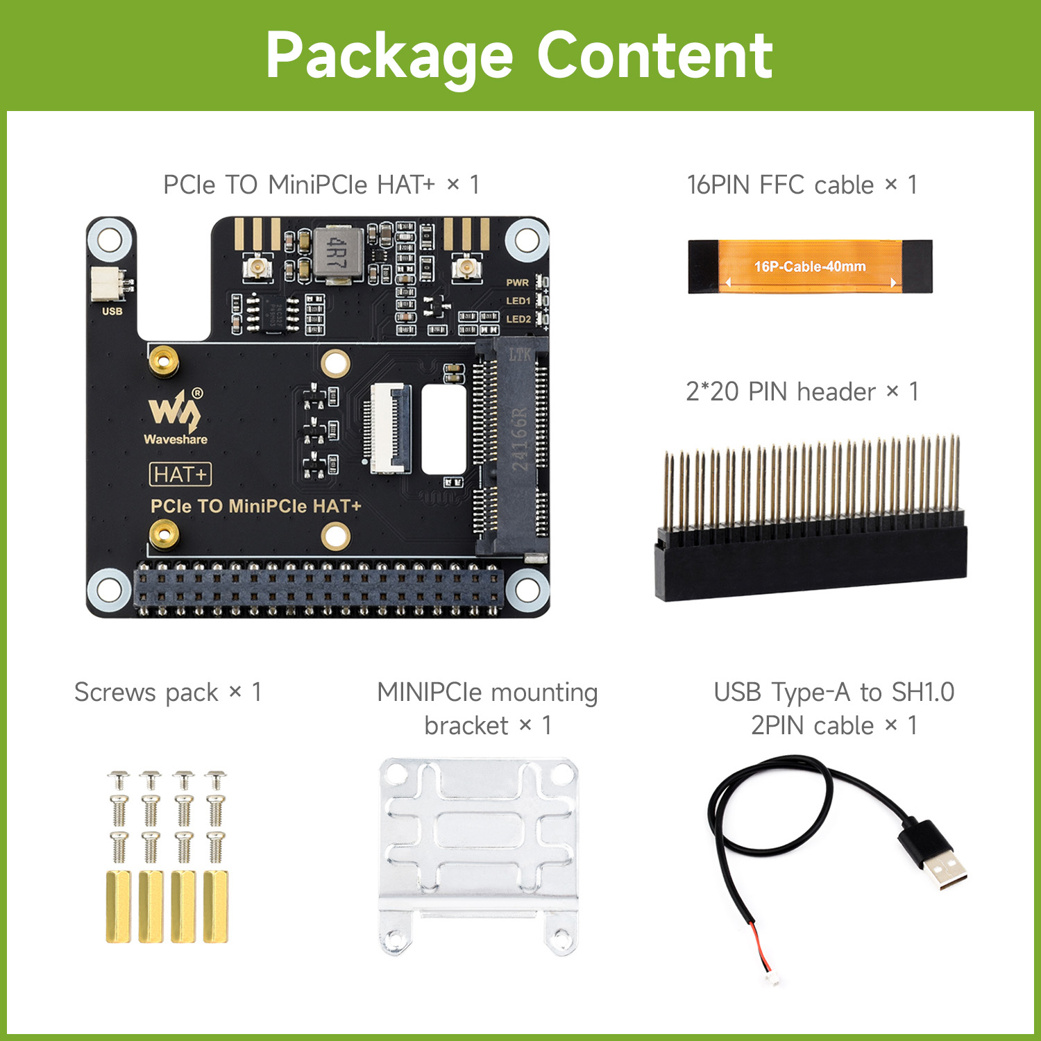 Raspberry Pi 5 - Adattatore Waveshare PCIe A MiniPCIe per