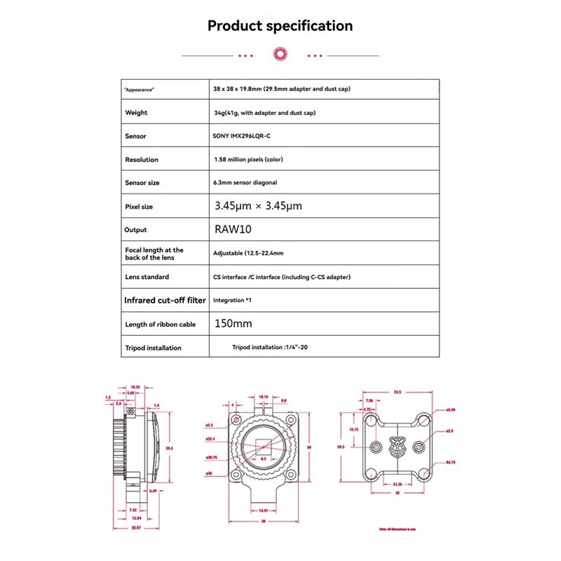 Modulo Fotocamera A86P per Ras - Raspberry Pi Global Shutter Camera Imx296 recensione e prezzo